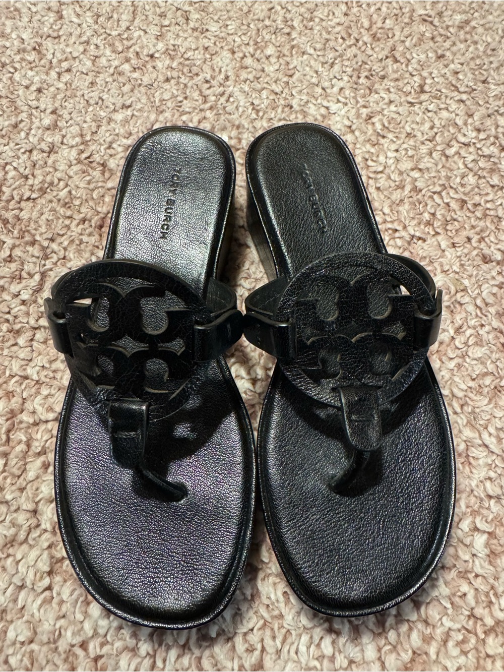 Tory Burch Miller Platform Sandals Black Leather Size 5.5